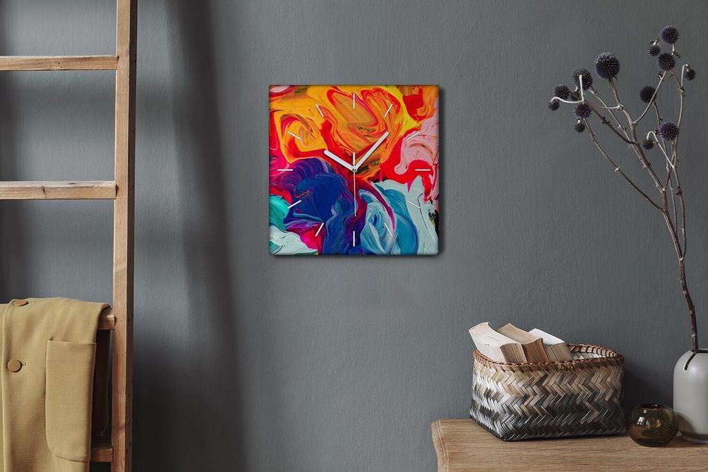 Coloray Hodiny Unikátní 30x30 cm Tiché hodiny Pro obývací pokoj a kuchyň Nástěnné hodiny Plátno Bílé ručičky hodin - Barevná šílen...