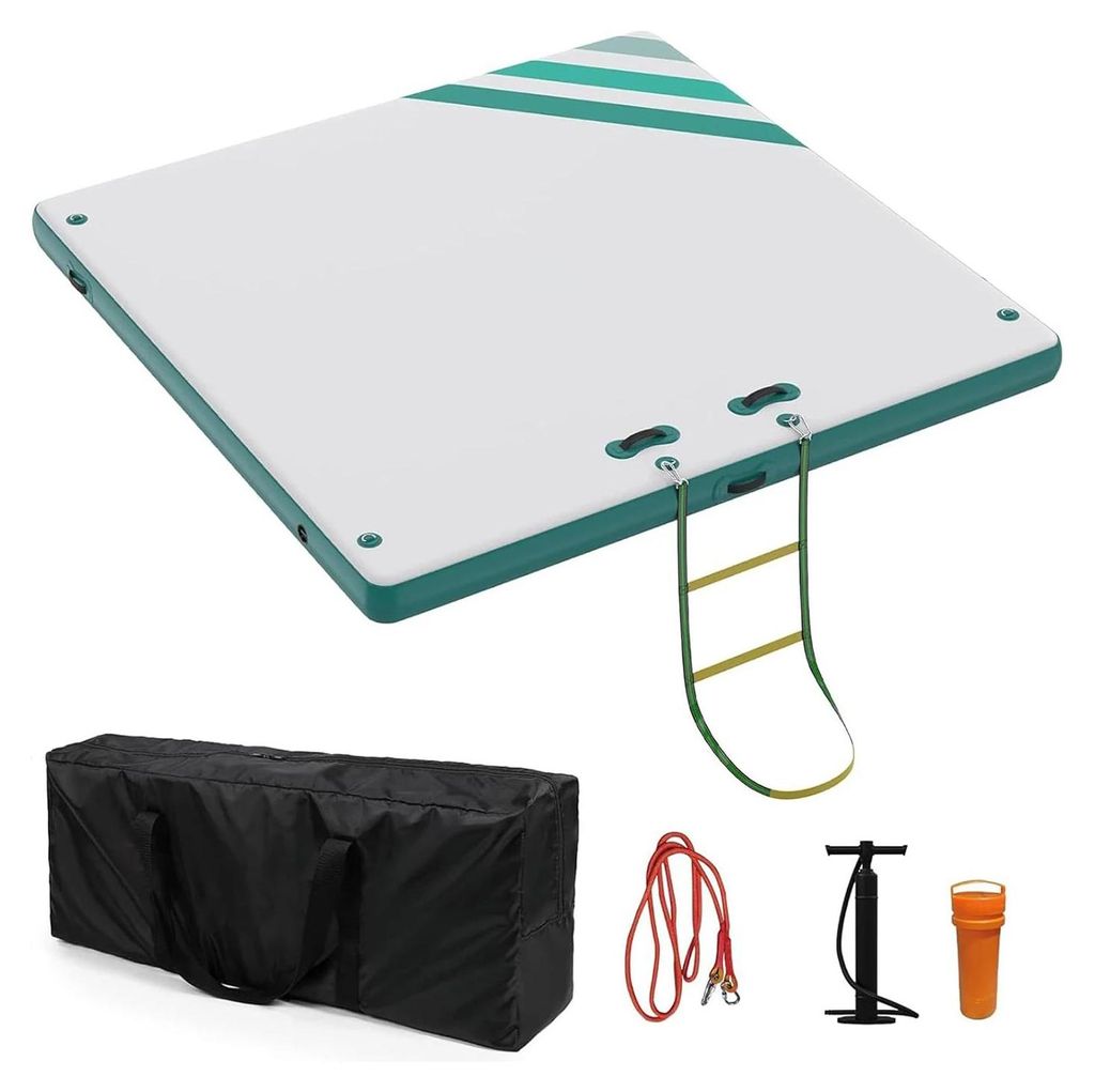 Aufblasbares Schwimmdock - Schwimmplattform 180×150 cm - Rutschfeste Oberfläche - Abnehmbare Leiter - Tragetasche - Für Pool & Strand - Grün/Weiß