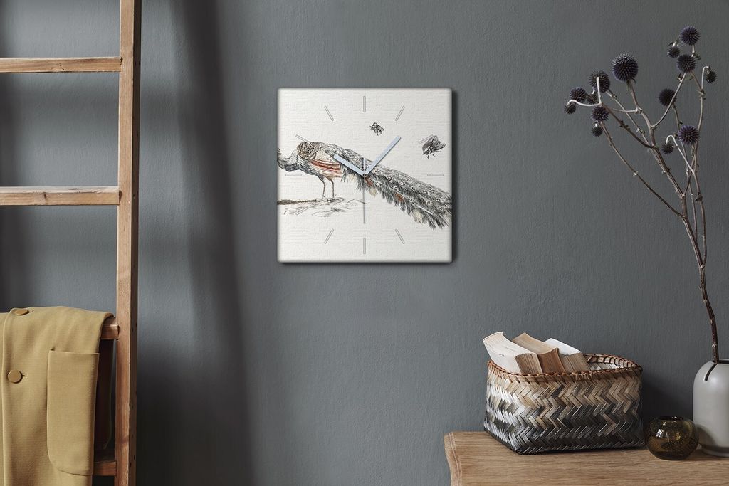 Coloray Hodiny Unikátní 30x30 cm Tiché hodiny Pro obývací pokoj a kuchyň Nástěnné hodiny Plátno Bílé ručičky hodin - Pták zvířecí...