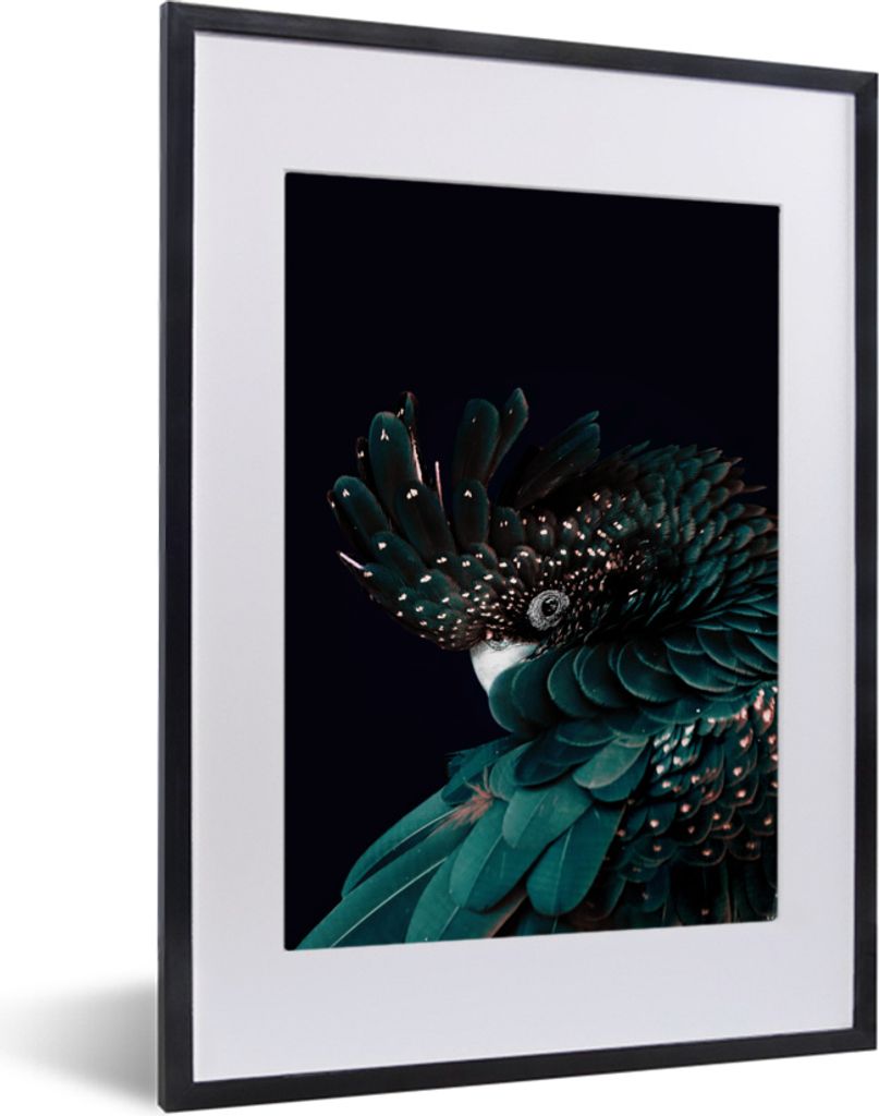 MuchoWow MuchoWow Gerahmtes Poster Kakadu - Vogel - Schwarz 30x40 cm - Poster mit zchwarzem Bilderrahmen - Wandposter Schlafzimmer