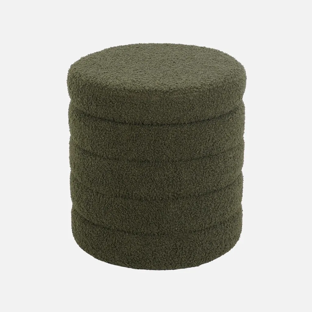 Sgabello Contenitore Bouclé Verde Kaki - Design Moderno e Salvaspazio