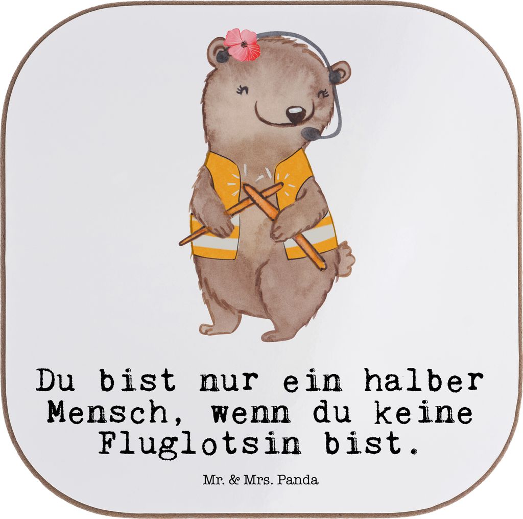 Mr. & Mrs. Panda Untersetzer für Gläser Fluglotsin Herz - Weiß - Geschenk, unterleger, Tassenuntersetzer, Lustig, gläseruntersetzer, Tischunter...