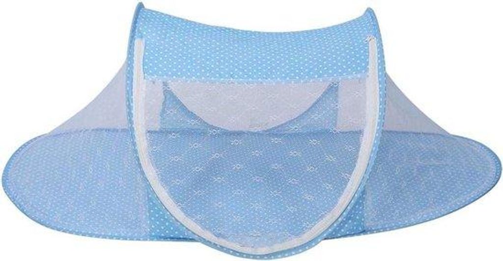 Opvouwbaar Babybed mit Luftmatratze und Anti-Mücken-Netz, Reisekinderschrank für kleine Kinder, blau.