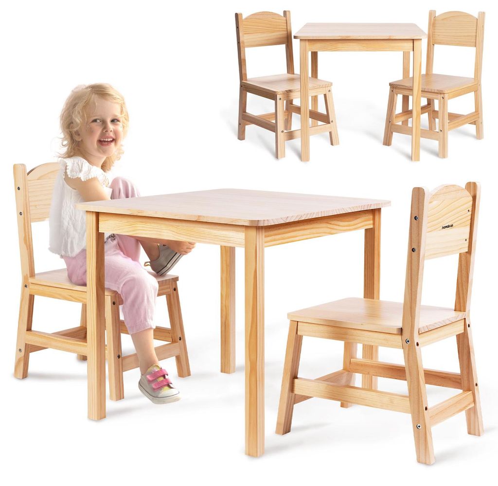 Kinder Tisch und 2 Stühle Set aus Kiefernholz - Spiel- Produktbild 