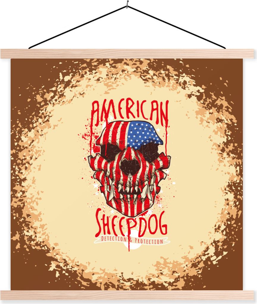 MuchoWow Textilposter Jahrgang - Amerika - Hund 40x40 cm mit holzfarbenen Rahmen - Posterleiste
