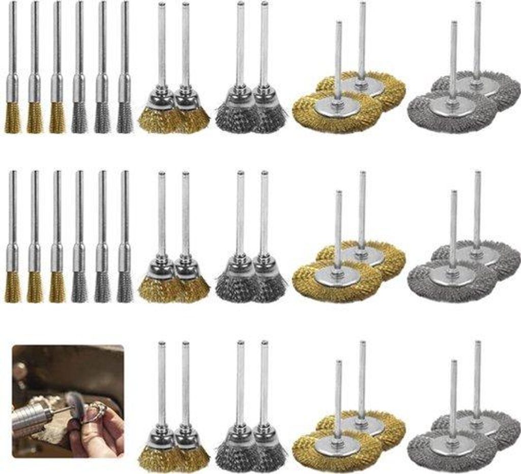 36 Stahl-Bürsten für Bohrmaschine und Akku-Schraubendreher - Metall-Bürsten Messing-Bürsten - kleiner Satz Mini-Bürsten - Metall-Bürsten für...