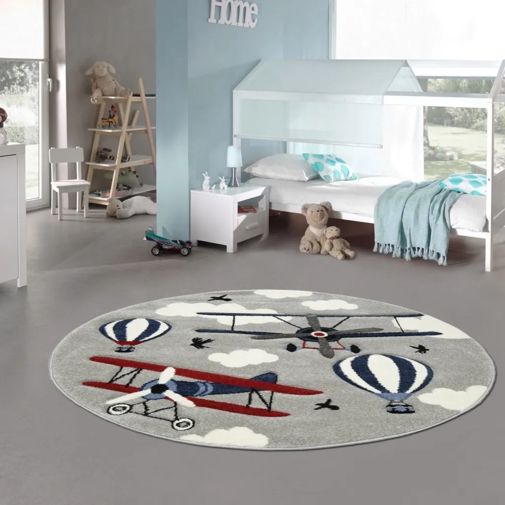 Tapis de jeu éducatif rond 160 cm pour chambre enfant motif avion