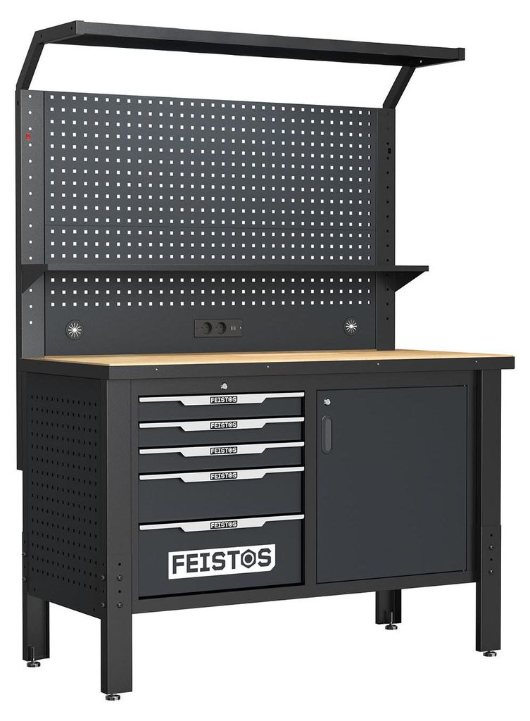 Établi FEISTOS Luxon avec tiroirs et éclairage, accessoires Image du produit 