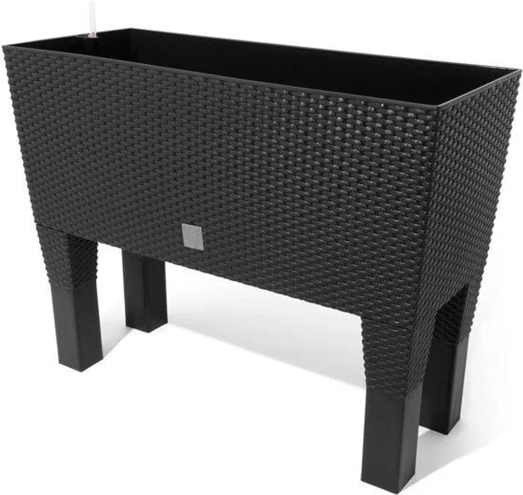 Jardinière Case Haut Anthracite avec pieds aspect rotin et arrosage