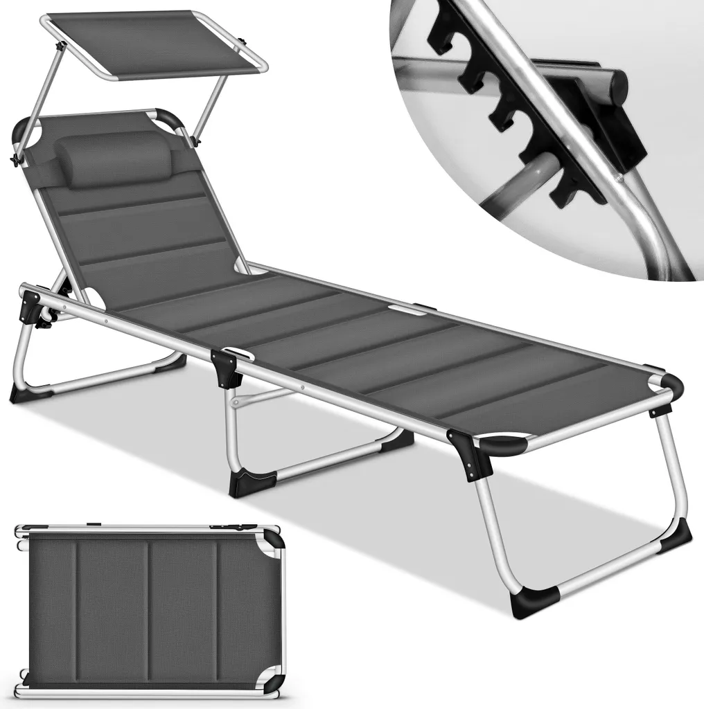 tillvex Chaise Longue Anthracite avec Toit et Rembourrage Premium