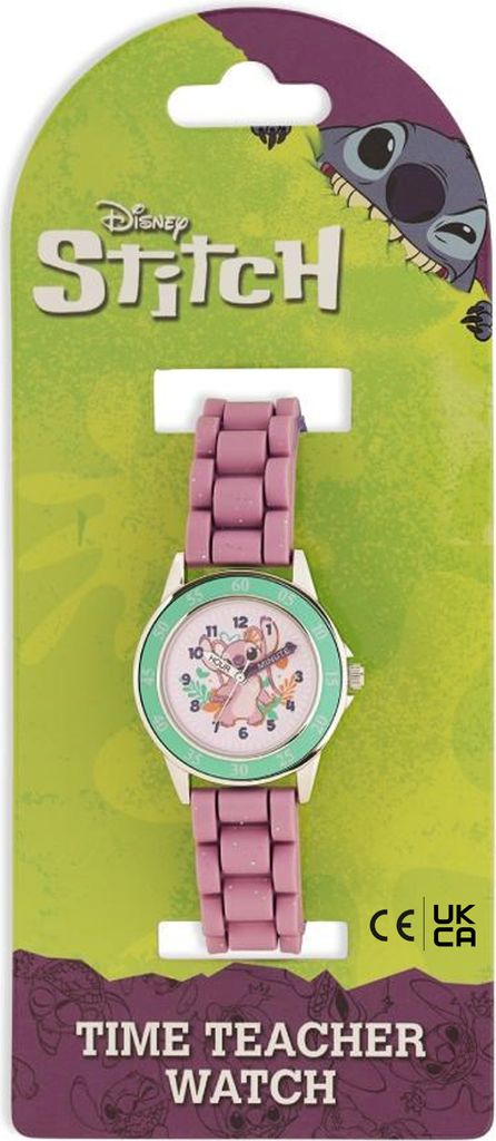 A Disney Lilo & Stitch Angel Time Teacher Watch is displayed in its retail packaging.