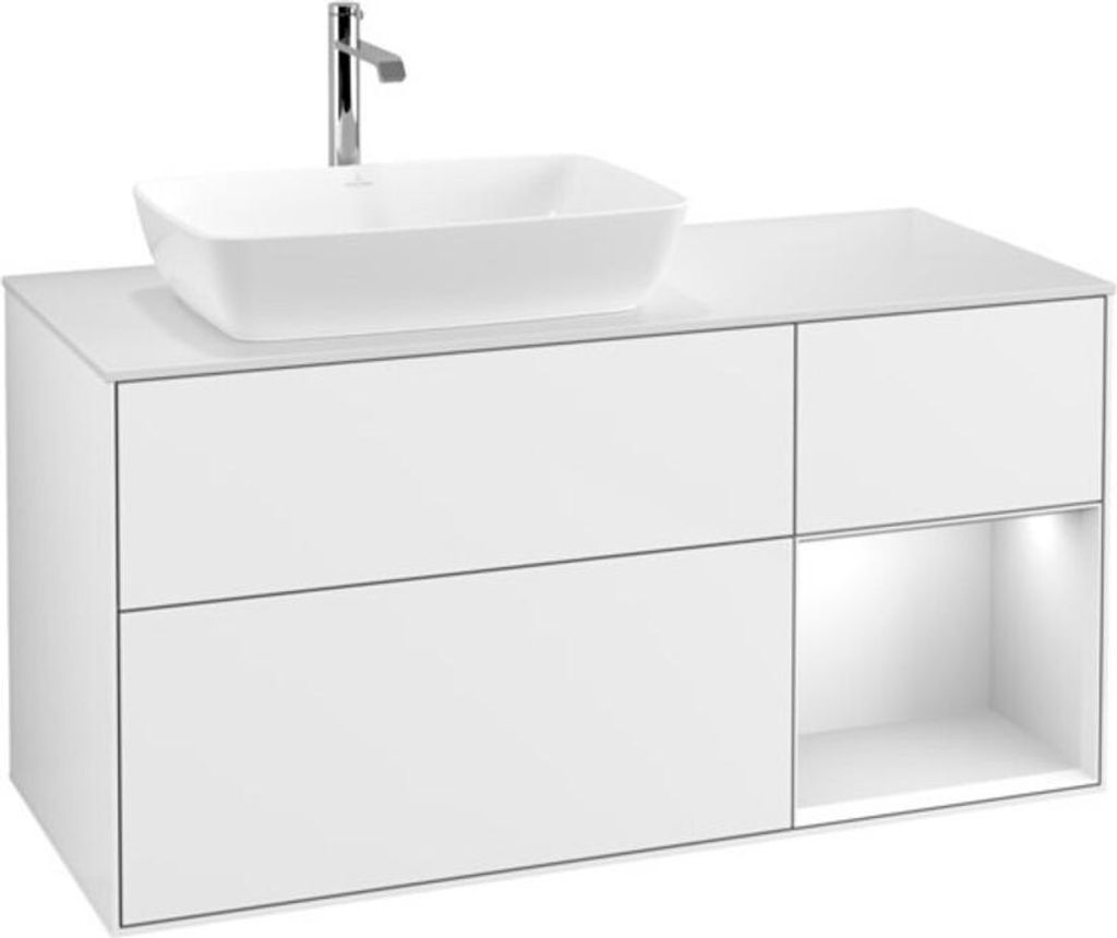 V&B Waschtischunterschrank Wandbeleuchtung Finion 120cm, Pl w m, Rg wh. m Lac, glo wh. Lac