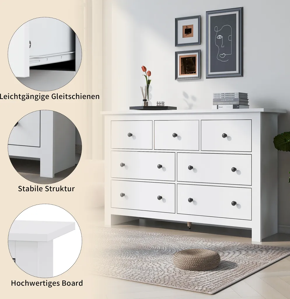 Commode de Rangement en Bois Blanc 140cm Style Buffet de Campagne - 5