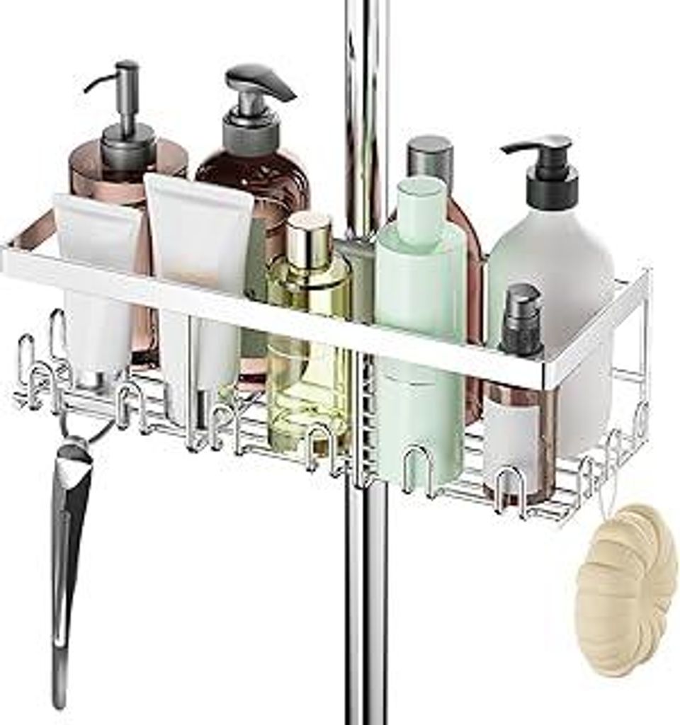 HouseUp Duschablage Ohne Bohren (NUR für RUNDE Stangen 18mm-25mm), Duschstangen-aufbewahrungsregal Shampoo Halterung für Dusche, Badezimmer Organ...