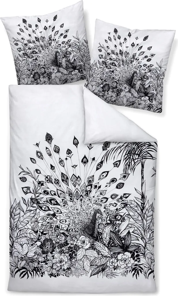 Linge de lit en satin de coton 155x220 haut de gamme Janine noir blanc