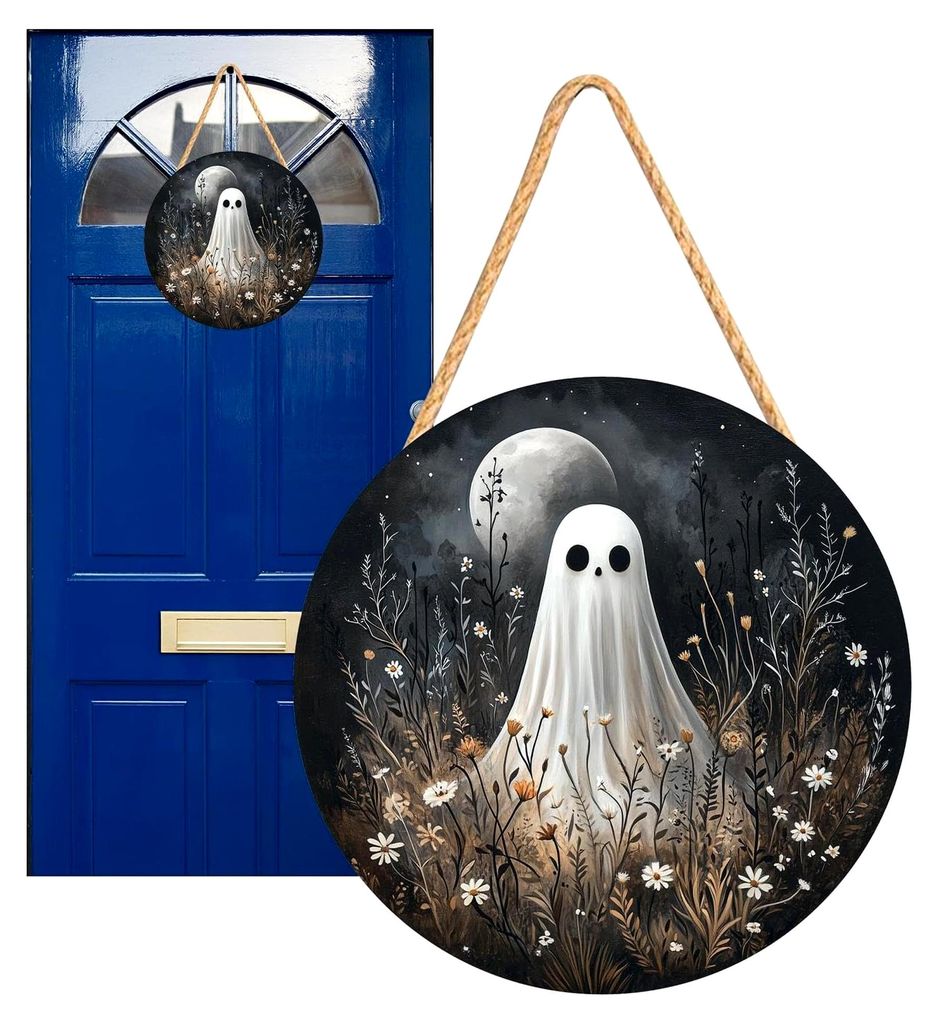 Halloween Türschild,Hölzerne 2D Halloween Türdeko - Geisterhaus Piratenkapitän Kürbis Weißer Geist Wanddekoration Für Zuhause Kamin Eingangs...