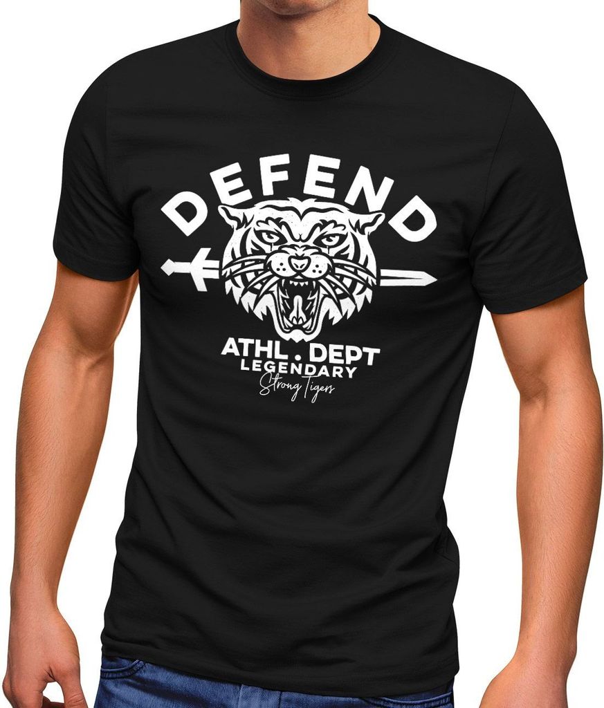 Herren T-Shirt Tiger Print Schriftzug Athletic Legendary Fashion Streetstyle Neverless Sword schwarz XL