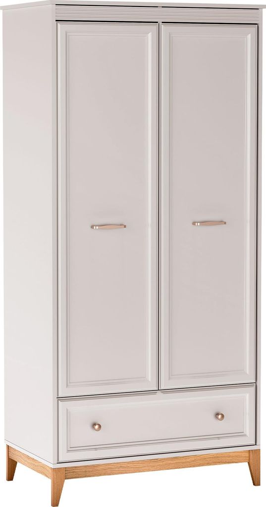 MIRJAN24 Kleiderschrank Windsor W-10, Stilvoll Schlafzimmer, Kleiderschrank mit zwei Drehtüren und eins Schubladen (Farbe: Cashmere)