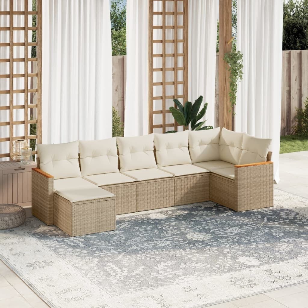 Maison Exclusive - 7-tlg. Garten-Sofagarnitur mit Kissen Beige Poly Rattan