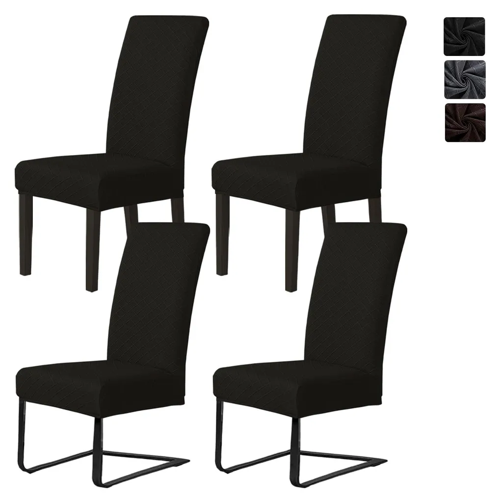 Lot de 4 Housses de Chaise Jacquard Cantilever Noires - Amovibles