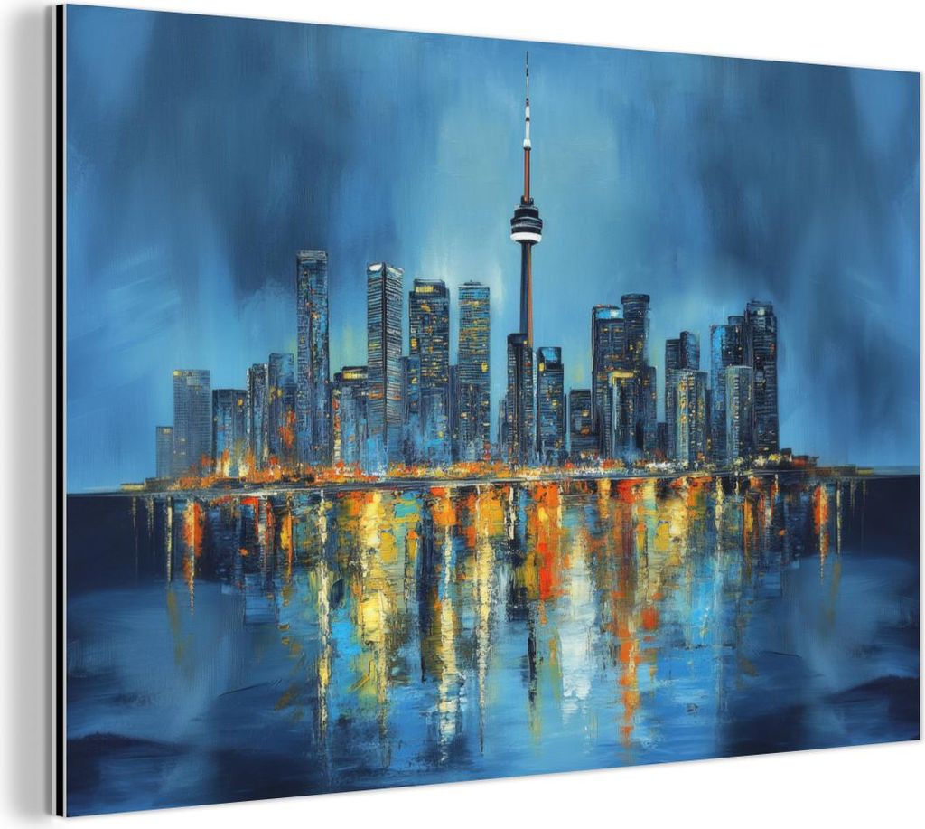 MuchoWow Wanddekoration Metall Metallbild Wandkunst 150x100 cm Skyline von Toronto - Wasser - Lichter der Stadt - Turm MuchoWow Aluminium Gemälde ...