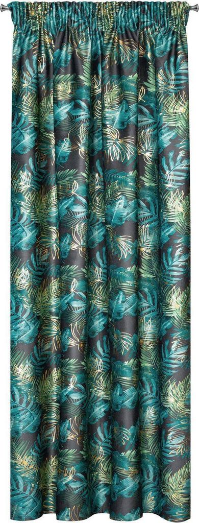 Rideau sur ruban noir Vert 140x270 cm Feuilles botaniques Image du produit 