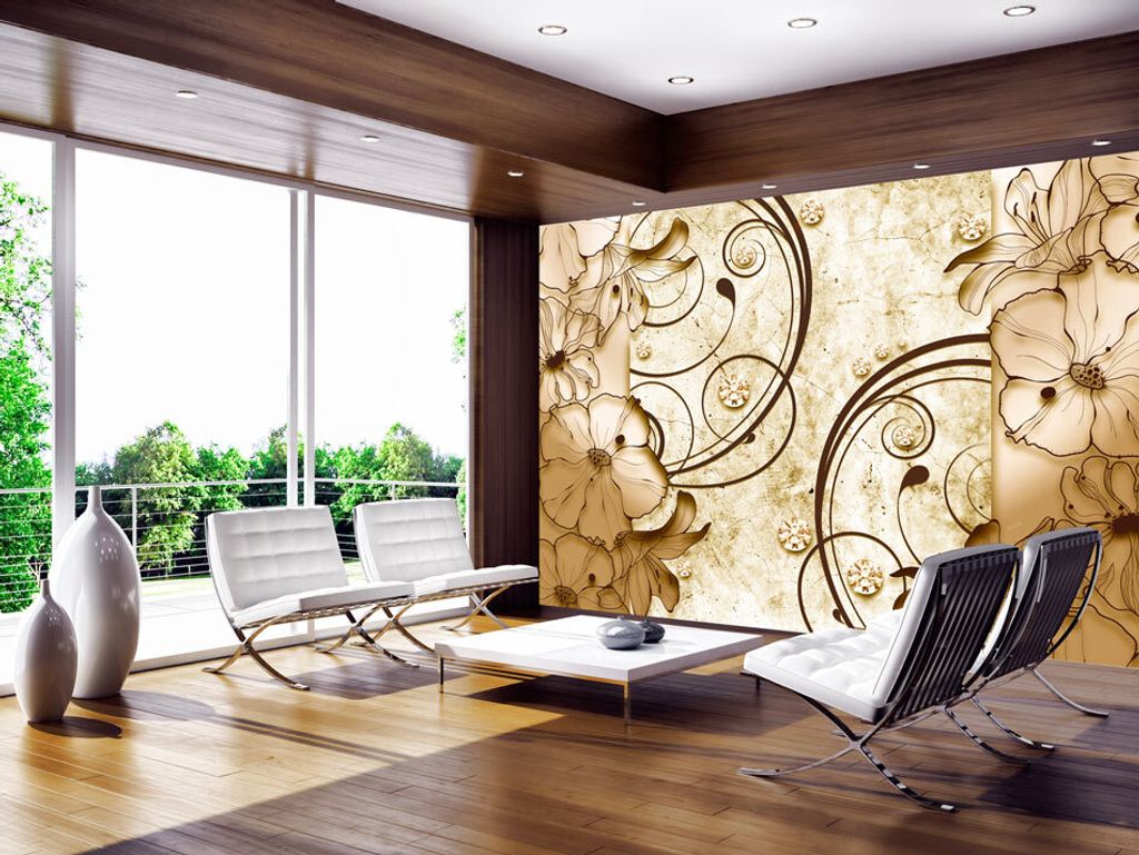 Vlies Fototapete 400x280 cm Tapeten Wandtapete XXL Beton Blumen Diamant Abstrakt f-A-0225-a-d