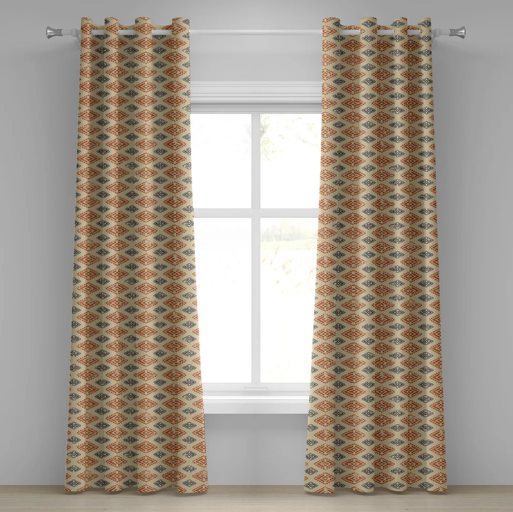 ABAKUHAUS Zambia Tenda con occhielli, design etnico tribale folk con effetti aztechi in stile retrò in stampa pastello, tende decorative a 2 pannelli per finestre, 280 cm x 245 cm, sabbia arancione blu scuro - 1