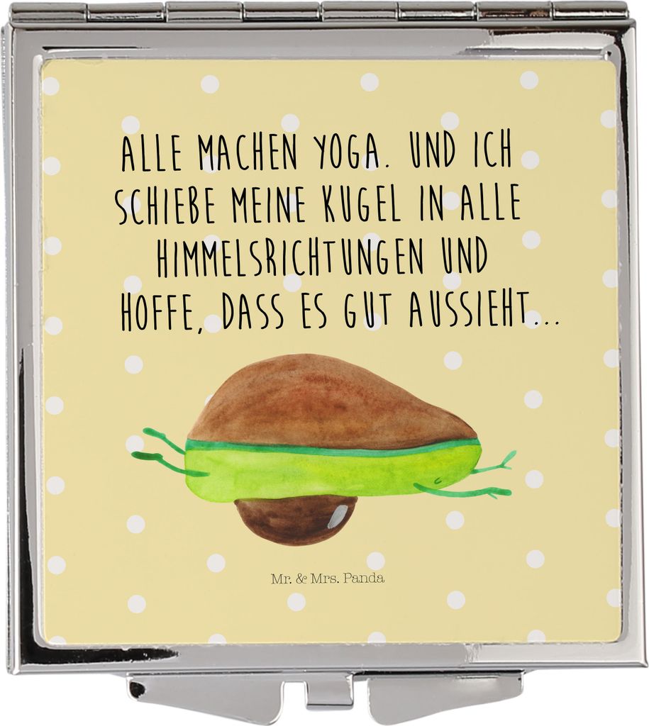Mr. & Mrs. Panda Handspiegel Avocado Yoga - Gelb Pastell - Geschenk, Unsportlich, Frauen Spiegel, Bauch, Kleiner, Schminkspiegel, Hilfe, Mini, Kosm...