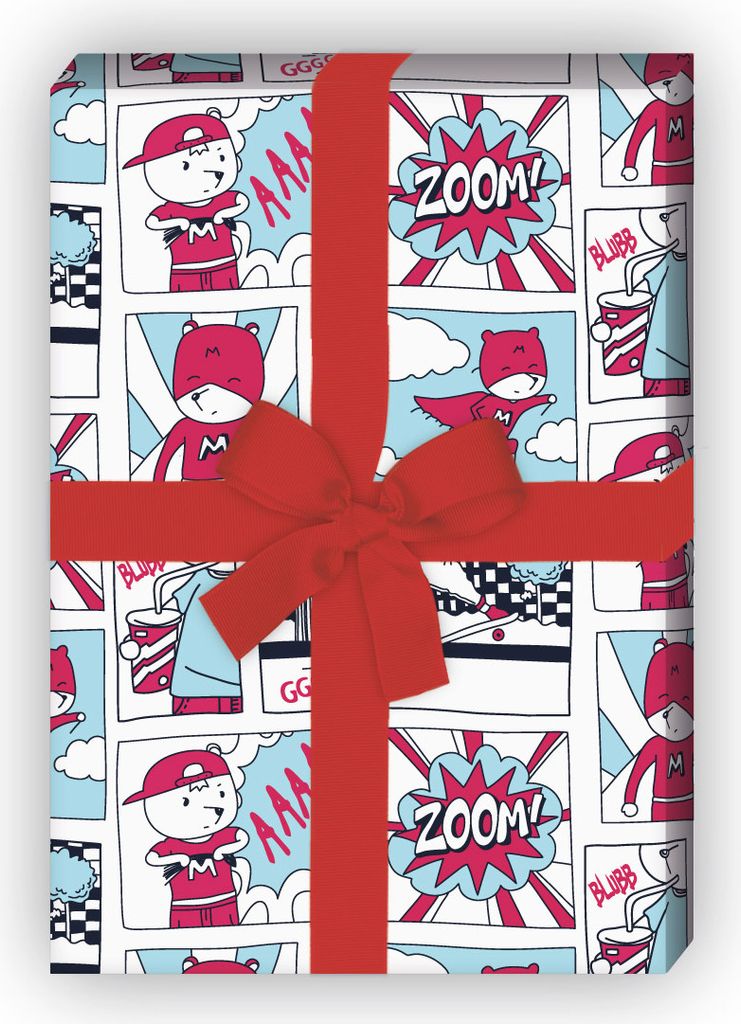 Cooles Helden Geschenkpapier Set im Comic Heft Stil, weiß - G11915, 32 x 48cm