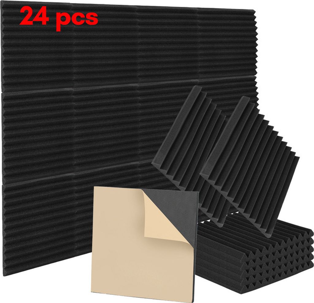 Jopassy 24X Akustikschaumstoff Selbstklebend Schwarz Absorber Dreiecksnut schaumstoffe,30x30x2.5cm