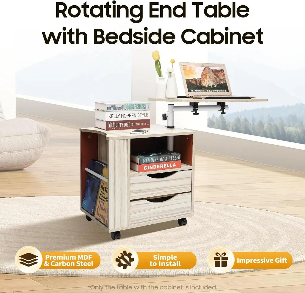 Table basse pivotante blanche multi-usage - Meuble polyvalent et stable
