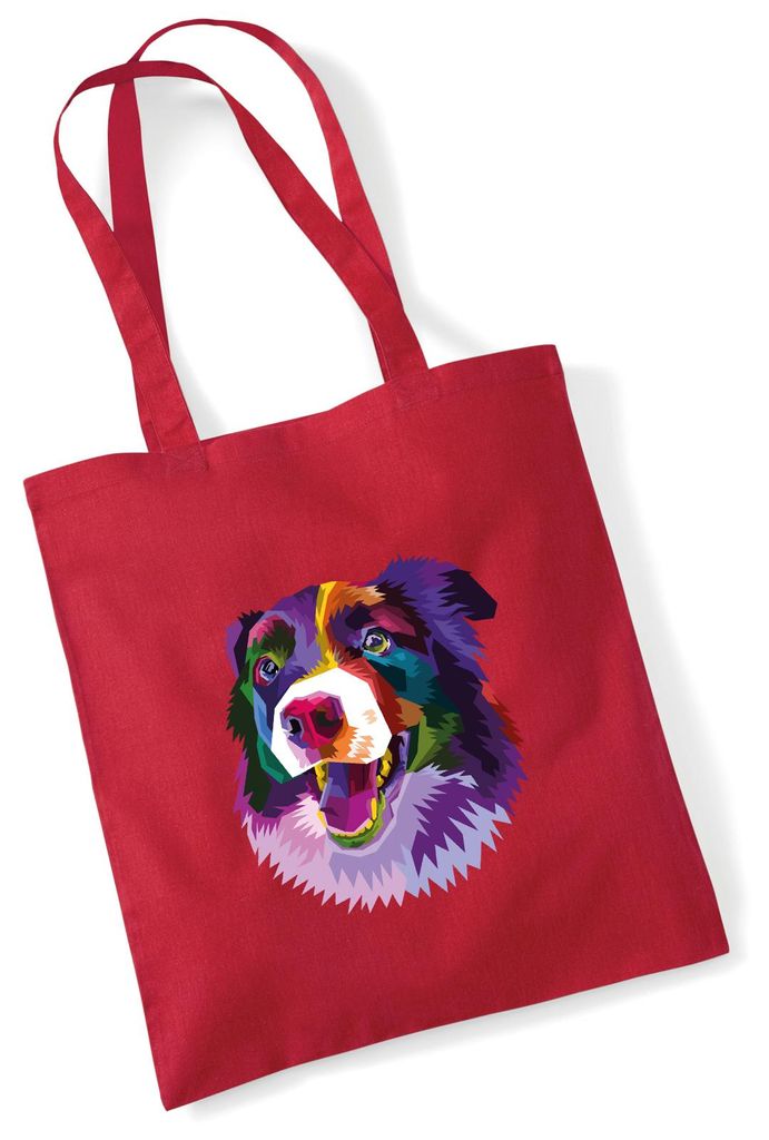 Huuraa Jutebeutel Border Collie Colorful 10 Liter Classic Red Baumwolle Tasche Geschenkidee