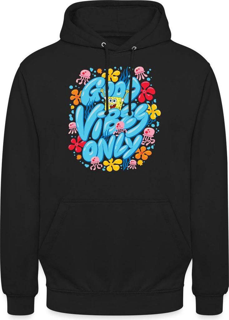 Spreadshirt Spongebob Schwammkopf Good Vibes Only Uni Hoodie, L, Schwarz