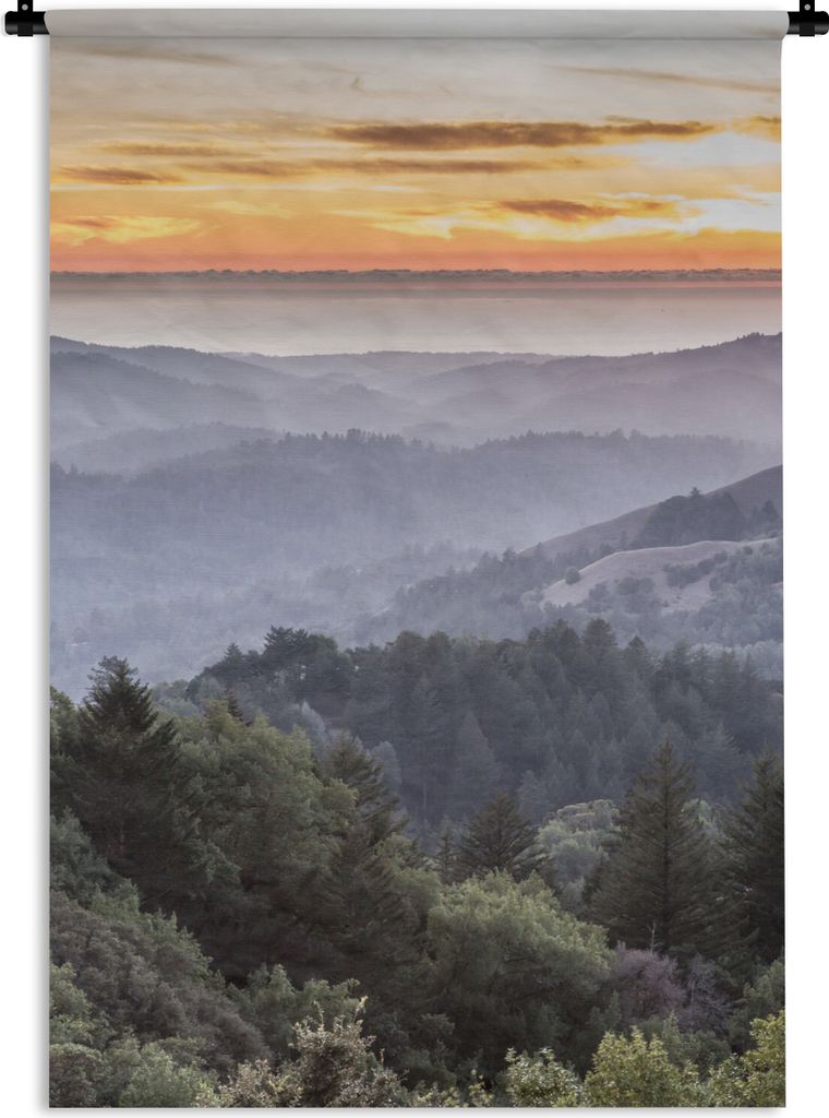 MuchoWow Wandteppich Wandbehang Berge - Sonne - Wald - Landschaft 90x135 cm Tapisserie Dekoration Wandtuch - Baumwolle - Wandskulptur