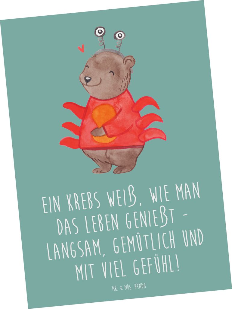 Mr. & Mrs. Panda Postkarte Krebs Genießer - Meeresbrise - Geschenk, mit viel Gefühl, bildkarte, Tierkreiszeichen, emotionale Tiefe, Postkarten, s...
