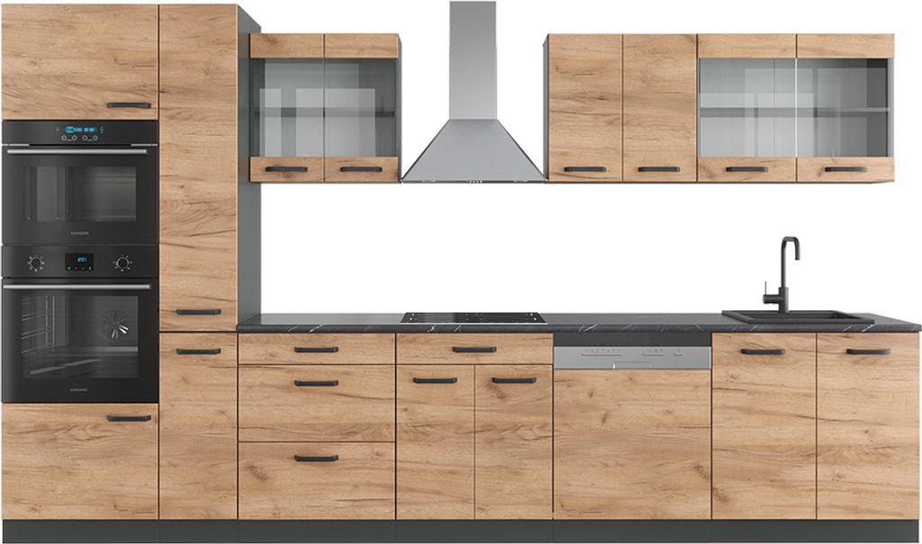 Küchenzeile Vicco R-Line Goldkraft Eiche/Anthrazit 350 cm Produktbild 