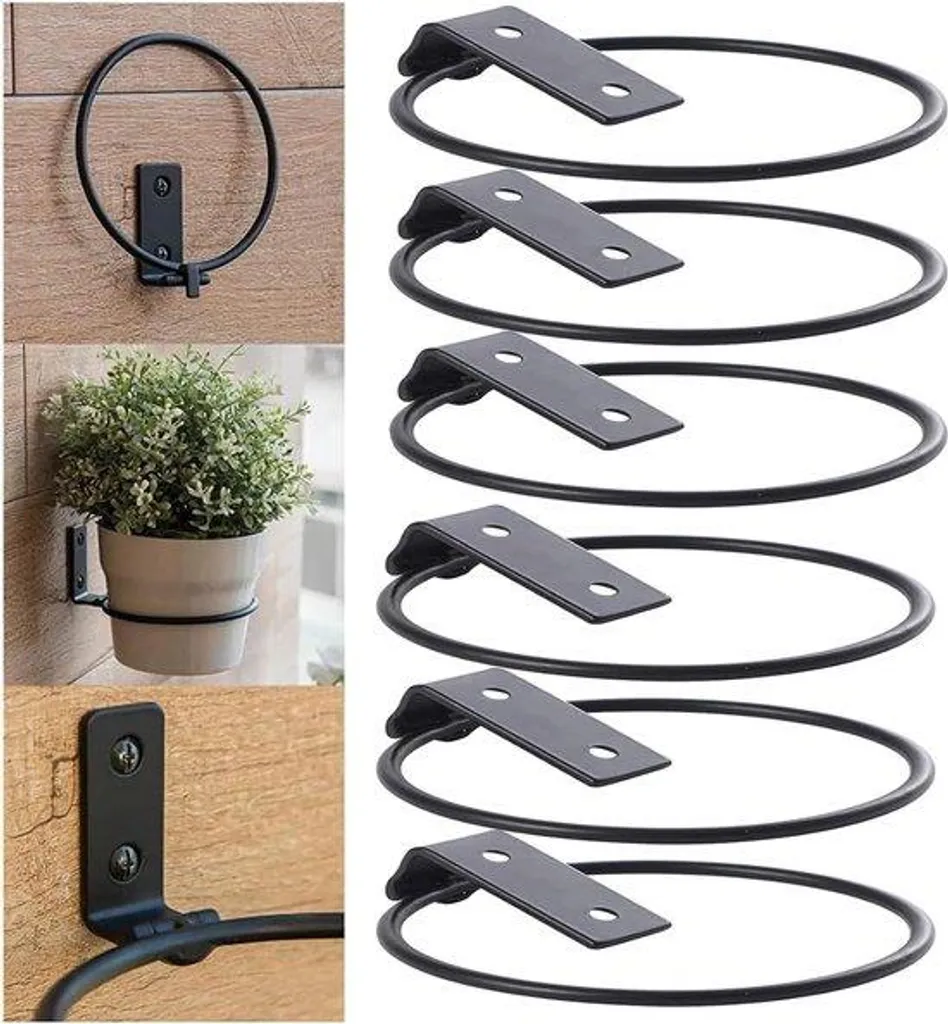 Supports de Fleurs Muraux en Acier Noir avec Vis - Lot de 6 pour la Terrasse