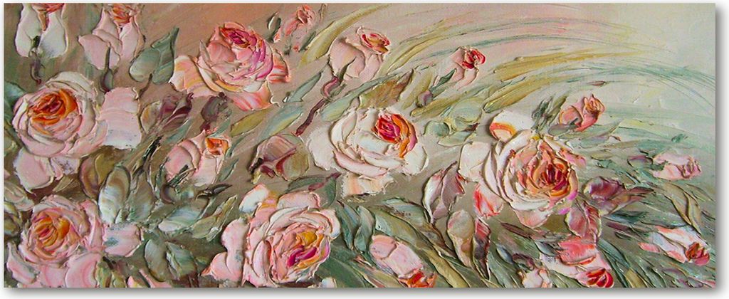 Tulup Leinwandbild - 125x50 cm - Wandkunst - Drucke auf Leinwand - Leinwanddruck - Blumen & Pflanzen - Rosa - Rosen