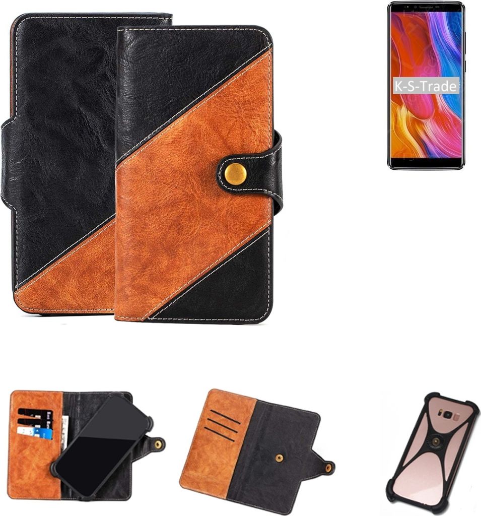K-S-Trade Handyhülle Schutzhülle Bookstyle Case Wallet-Case kompatibel mit Oukitel K8 Handy Cover Bumper Klapphülle schwarz hellbraun 1x