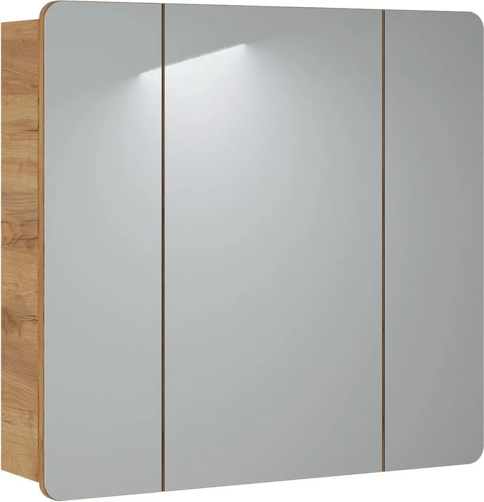 Armoire miroir 80 cm 3 portes en bois chêne craft pour salle de bain