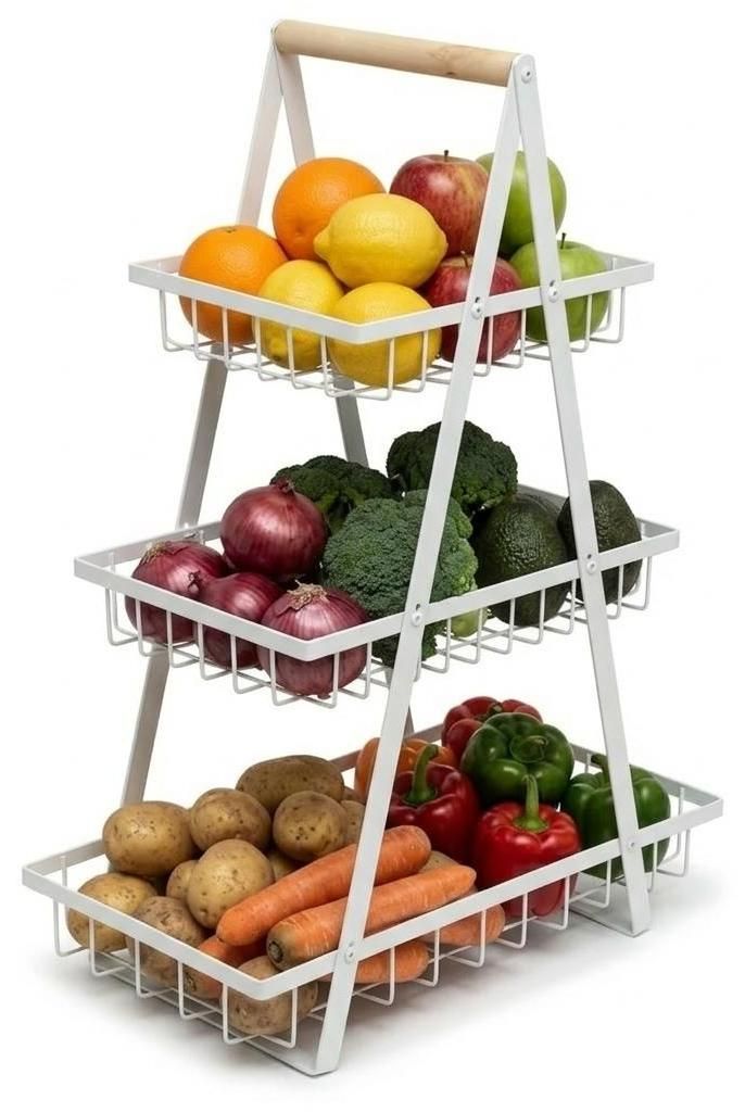 WELLHAUS 3-Etagen Obst Etagere aus Kohlenstoffstahl –