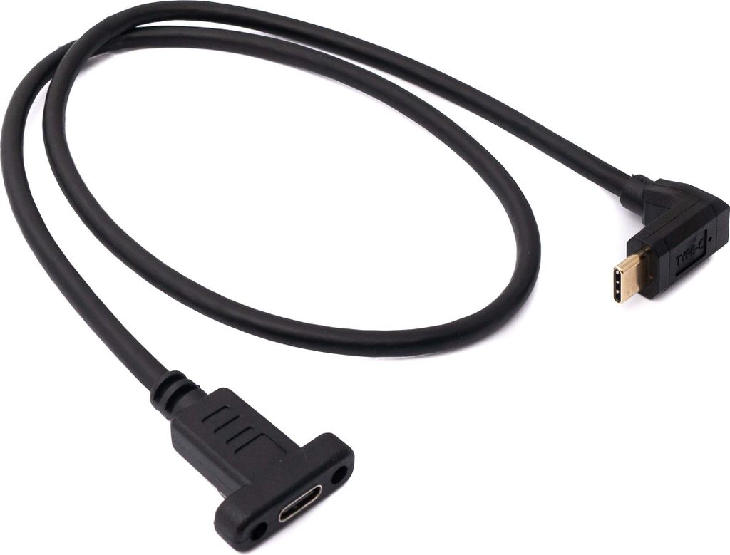SYSTEM-S USB 3.1 Kabel 60 cm Typ C Stecker zu Buchse Schraube Winkel in Schwarz