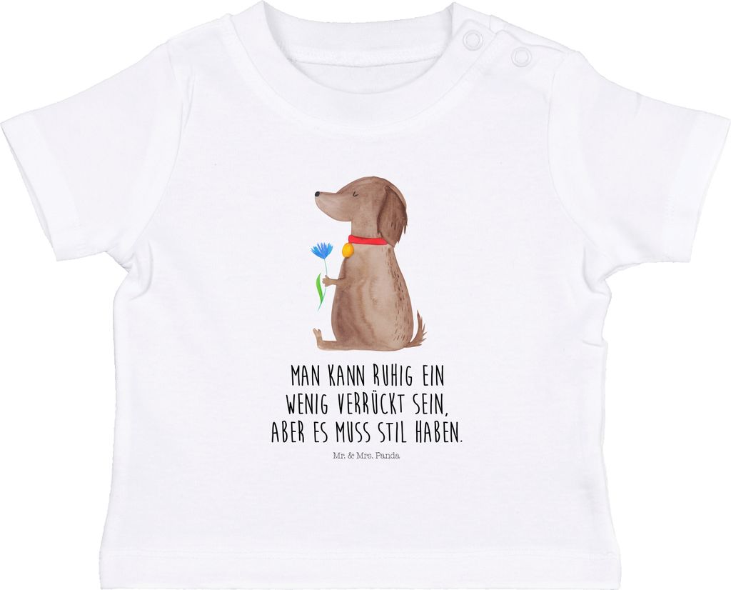 Mr. & Mrs. Panda Babyshirt Hund Blume 12. - 18. Monat - Weiß - Geschenk, Baby T-Shirt, Sprüche, Kleinkind, Stil, Shirt, Süß, Hunde, Haha