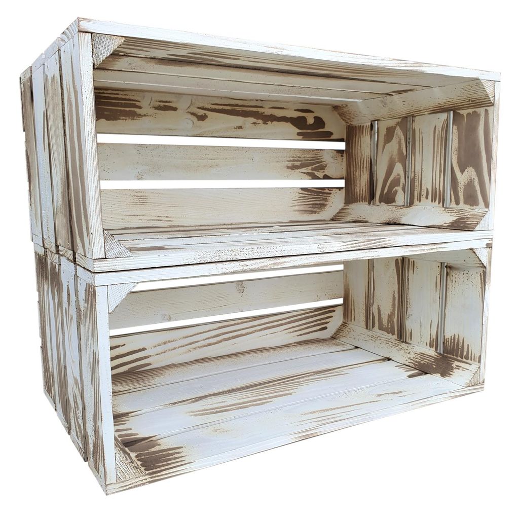 2er Set Vintage Holzkisten 50 x 20 x 30 cm massive Weinkisten in vielen Farben zur Auswahl Holz Kisten Obstkisten Apfelkisten, holzregal.