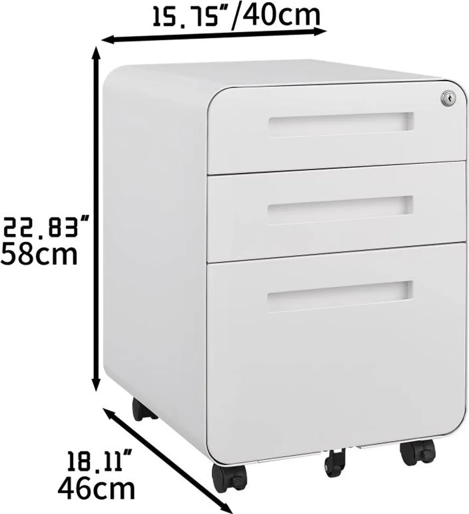 Caisson de bureau à roulettes avec 3 tiroirs de rangement blanc mat - 5