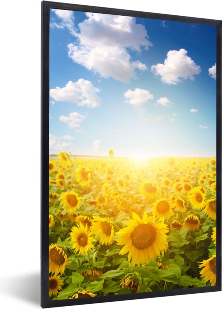 MuchoWow Gerahmtes Poster Sonnenblume - Sonne - Wolken 20x30 cm - Poster mit Schwarzem Bilderrahmen Wandposter Rahmen Foto Bilder - Drucken - Bil...