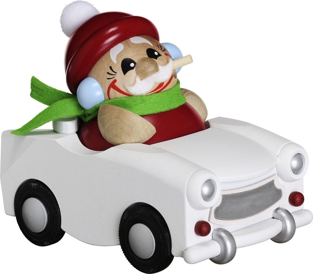 Nikolaus im Trabi - Kugelräucherfigur (12cm) Räuchermann von Seiffener Volkskunst