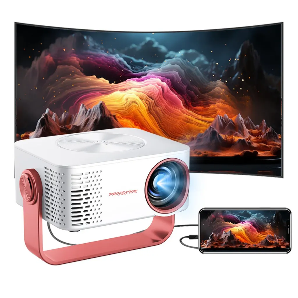 Zimilo Full HD 1080P WLAN Beamer 4K, proiettore con messa a fuoco automatica, home cinema, silenzioso, ultrasottile, WiFi per cellulari, WLAN dual band (2,4G/5G), bianco e rosso
