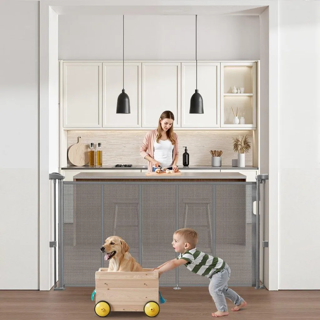 Protection escalier et porte : barrière rétractable 140 cm gris mat